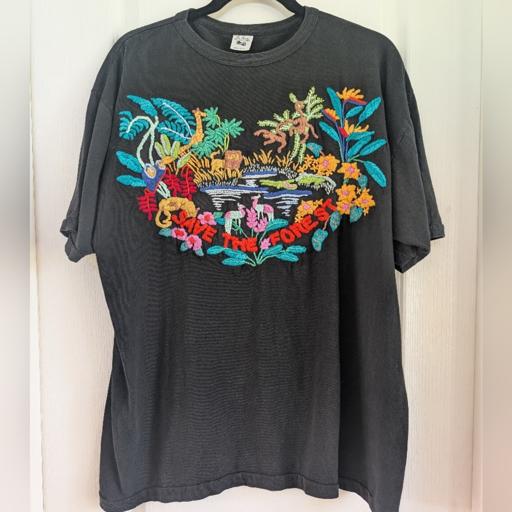 Vintage Hand Embroidered Save the Forest Tee Tshirt - Picture 2 of 8